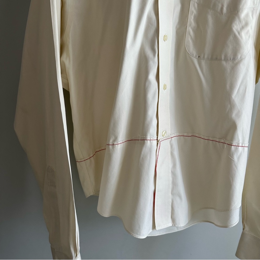 Unique Cropped Cream Button-Up Shirt with Red Stitching - Picture 4 of 4